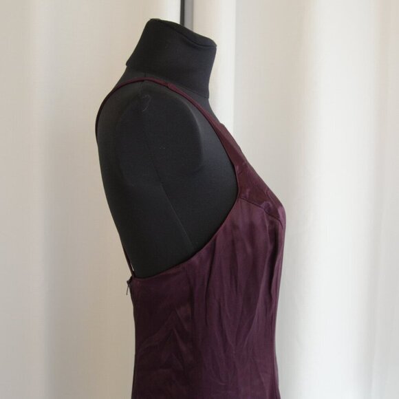 Vintage 90s Y2K Vittoria Virini Plum Halter Bias Satin Slip Maxi Dress Gown Sz S - Picture 9 of 9